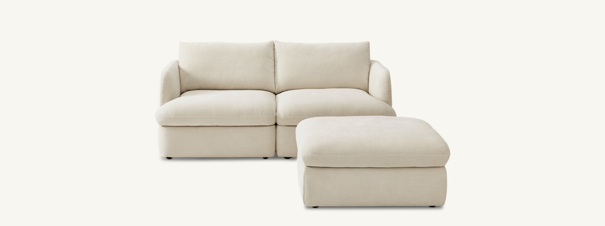 Castlery Ollie Storage Sofa and matching ottoman in Ivory official product imagery