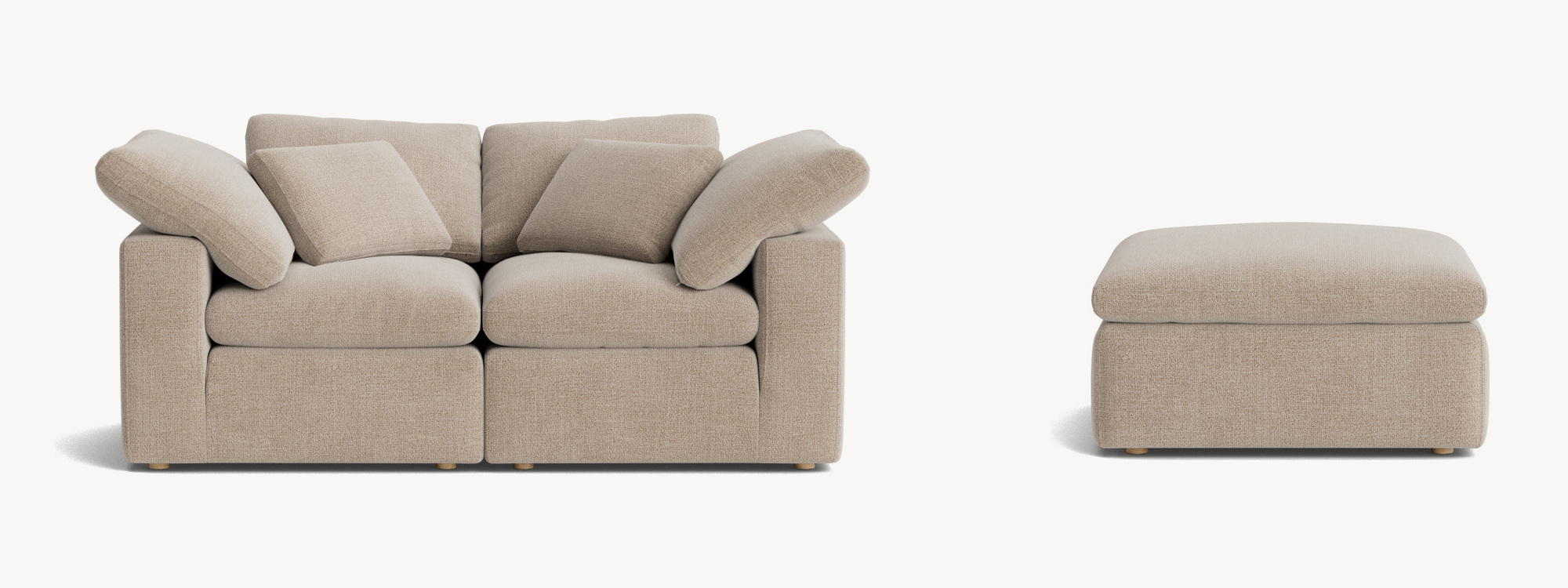 Sundays Movie Night two-piece sofa and matching freestanding ottoman in Champagne