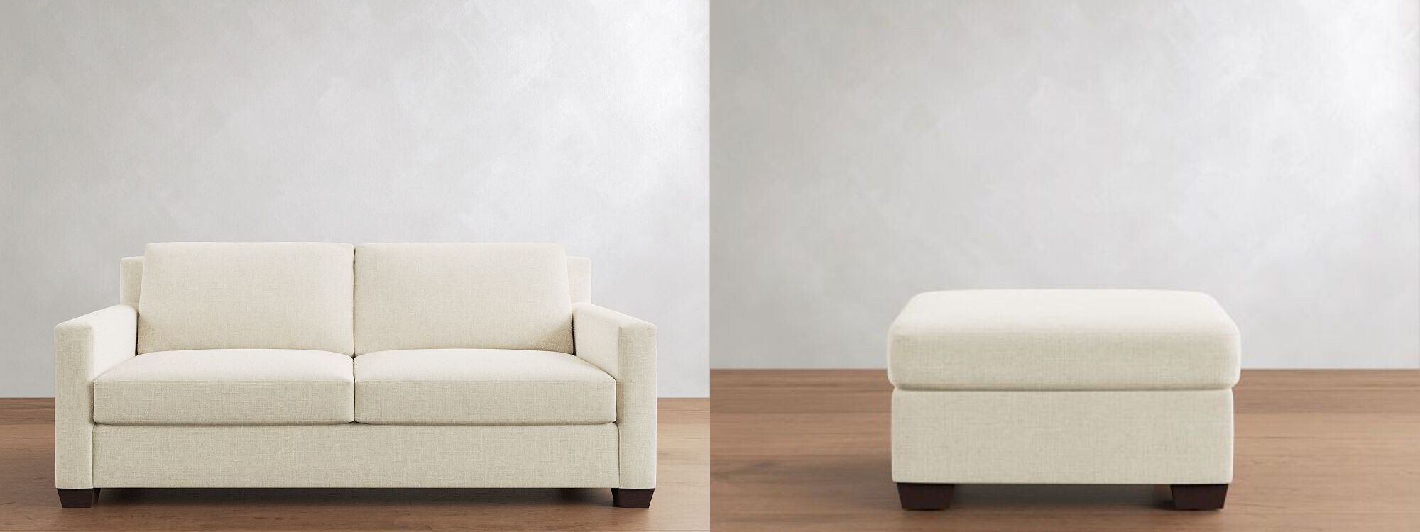 Pottery Barn York Square Arm 81″ Sofa + Ottoman official product imagery